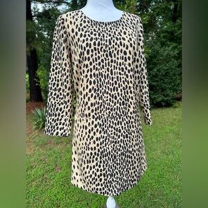 J.Crew Brown Jules Leopard Cheetah Animal Print Lined Shift Dress Sz 0 EUC